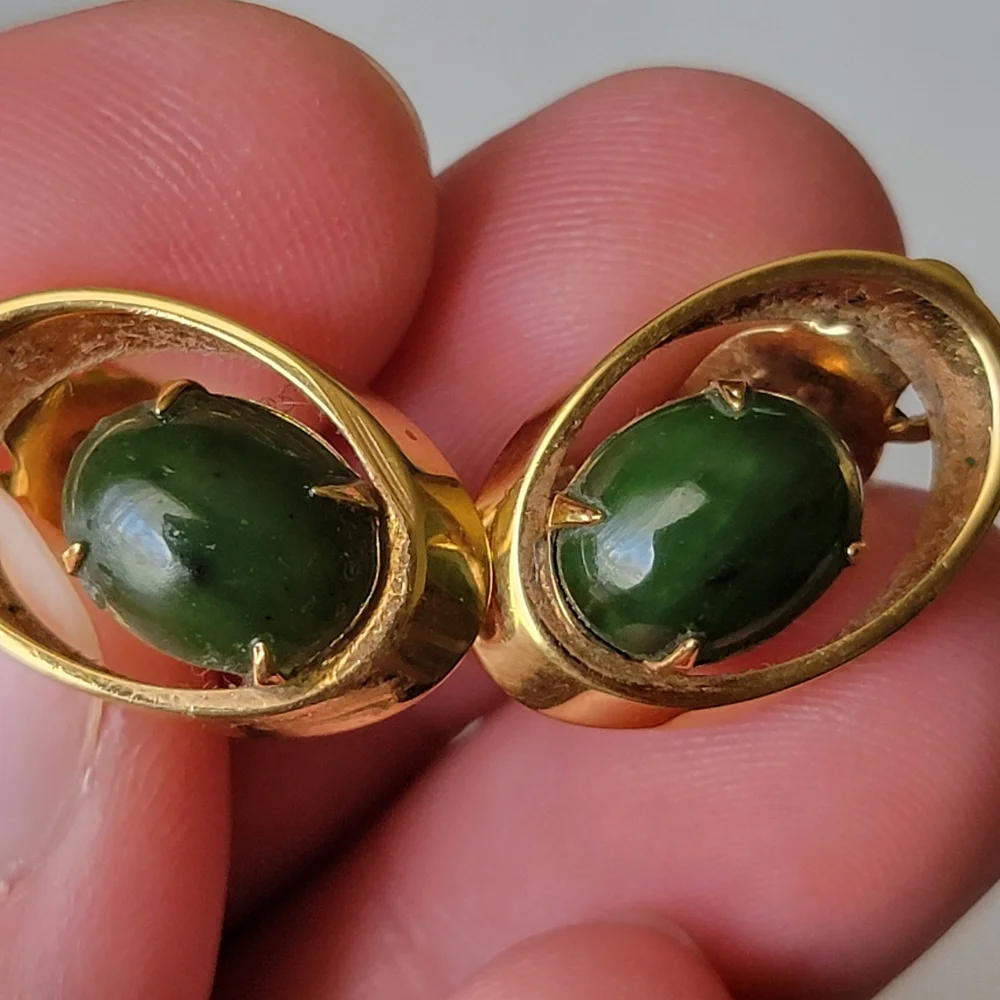 Vintage Karatclad by Bell Jade Earrings 22k HGE Clip On Earrings